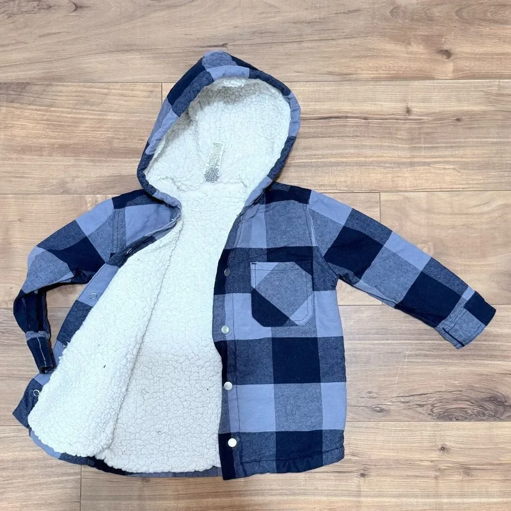 Gerber Blue Plaid Kids Hooded Jacket‎ Size 24 Months